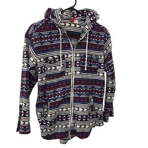3/$15 Divided h&m blue red Aztec native print light hoodie zip up jacket